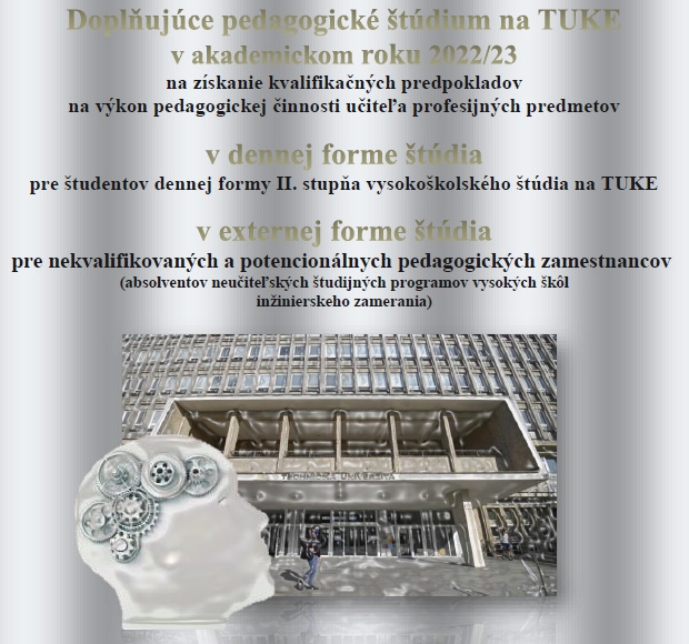 Doplňujúce pedagogické štúdium na TUKE v akademickom roku 2022/23