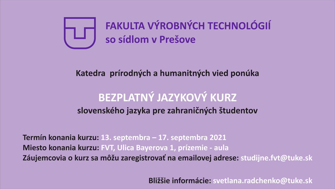BEZPLATNÝ JAZYKOVÝ KURZ slovenského jazyka pre zahraničných študentov